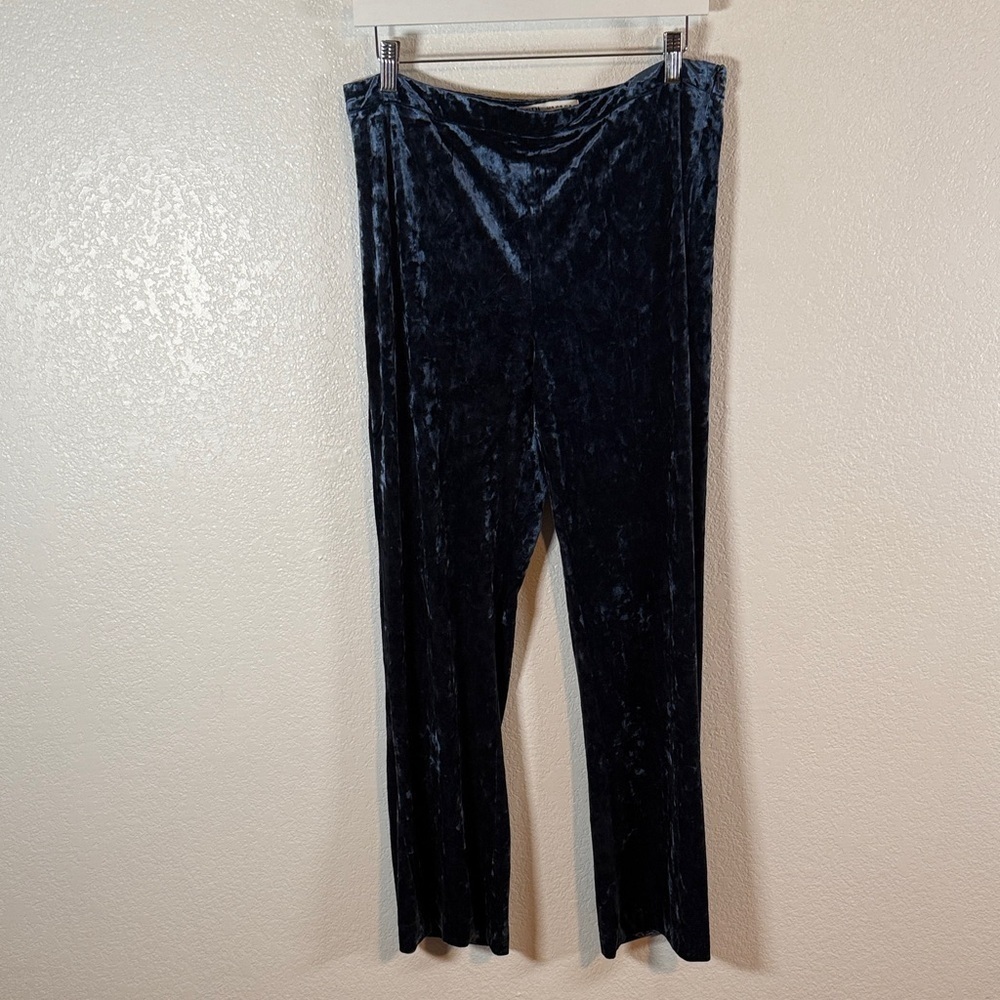 Zara Blue Crushed Velvet Flare Side Zip Pants Size XL Holiday Boho Party